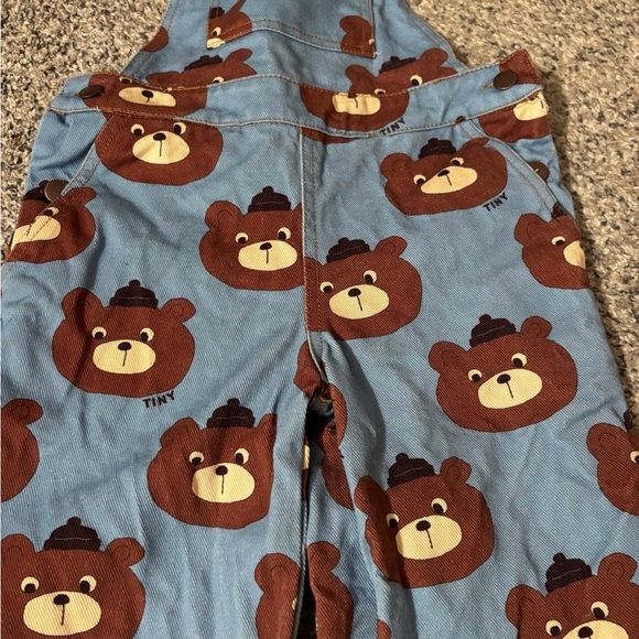 Charming Bear Print Kids Overalls - Blue and Brown - Picture 2 of 2